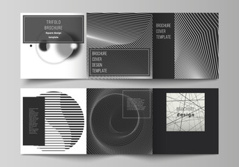 Vector layout of square format covers design templates for trifold brochure, flyer, magazine. Geometric abstract technology background, futuristic, science, technology concept for minimalistic design.