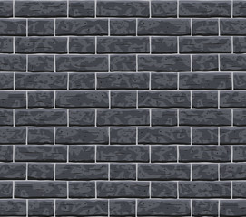 Brick dark grey wall seamless pattern background. Gray, black brick wall vector texture pattern illustration. Horizontal seamless black brick texture background.