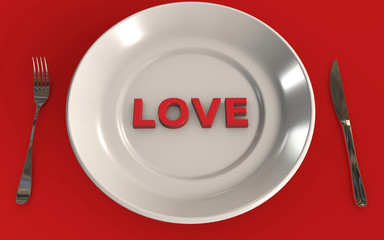 Food and Love connection 3d rendered concept isolated