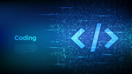 Programming code. Coding or Hacker background. Programming code icon made with binary code. Digital binary data and streaming digital code. Matrix background with digits 1.0. Vector Illustration.