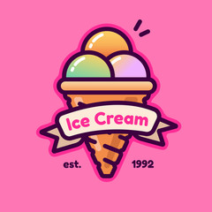 Ice cream logo icon in trendy style on pink background
