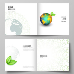 Vector layout of two covers templates for square design bifold brochure, flyer, cover design, book design, brochure cover. Save Earth planet concept. Sustainable development global business concept