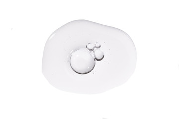 Serum with collagen and peptides drop. Skin care gel swatch with bubble isolated on white...