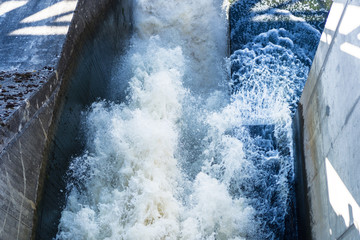 Water discharge at hydroelectric power station in Estonia.