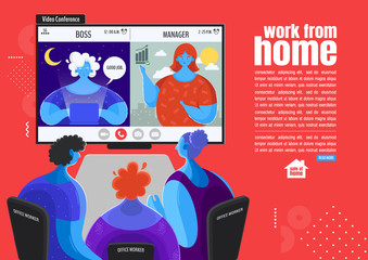 work from home, Images of video conferencing during the coronavirus outbreak, vector illustration.