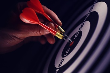 Darts. The dart for playing in the game board is stuck. Hit sector in darts. The concept of a...
