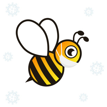 Bee cut cartoon wearing in surgical protective medical mask. Vector illustration isolated on white background. Protect against virus and bacteria.