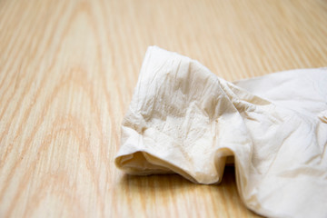 Tissue paper used on a wooden table