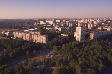 Panoramic view of the Park area and new residential area in Vladimir city, Russia