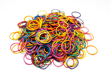 Elastic band rubber, multicolor rubber bands isolated on on white background, Colored elastic rubber bands. Colorful elastic band.