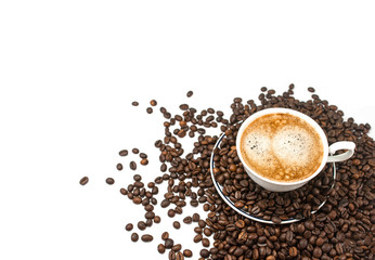 Coffee cup and beans on a white background. coffee cup and coffee beans.