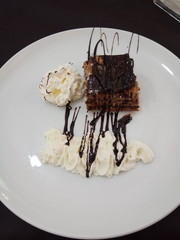 chocolate cake with ice cream