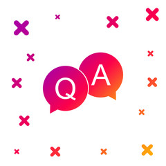 Color Question and Answer mark in speech bubble icon on white background. Q and A symbol. FAQ sign. Copy files, chat speech bubble and chart web icons. Gradient dynamic shapes. Vector Illustration