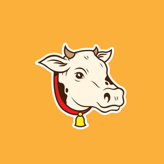 Color illustration - cow's head . Illustration of a cow and a sign, vector logo illustration