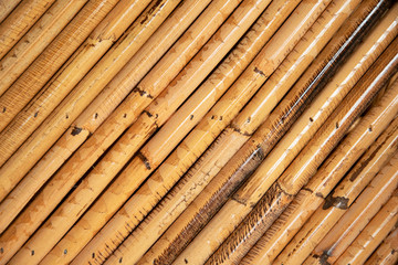 Close up decorative old bamboo wood of fence wall background