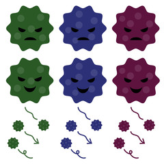Set of viruses with various expressions. Vector illustration isolated on white background.
