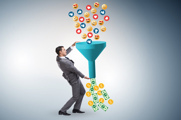 Social network monetization concept with businessman
