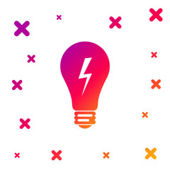 Fototapeta premium Color Light lamp sign. Bulb with lightning symbol icon isolated on white background. Idea symbol. Gradient random dynamic shapes. Vector Illustration