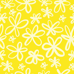 Obraz premium Cute Repeat Daisy Wildflower Pattern with yellow background. Seamless floral pattern. White Daisy. Stylish repeating texture. Repeating texture. 