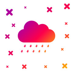 Color Cloud with rain icon isolated on white background. Rain nimbus cloud precipitation with rain drops. Gradient random dynamic shapes. Vector Illustration