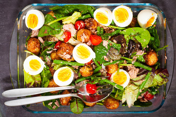 Salad Nicoise. Traditional southern french salad of tuna, olives, potatoes and egg.