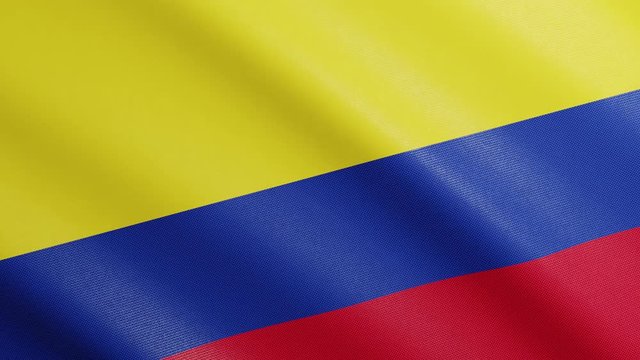 Flag of Colombia with Realistic Fabric Texture Waving in the Wind. Colombia Flag Looping Seamless Background 3D Animation.
