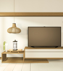 Tv cabinet in tropical mint room Japanese - zen style,minimal designs. 3D rendering