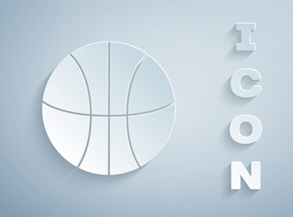 Paper cut Basketball ball icon isolated on grey background. Sport symbol. Paper art style. Vector Illustration
