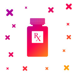 Color Pill bottle with Rx sign and pills icon isolated on white background. Pharmacy design. Rx as a prescription symbol on drug medicine bottle. Gradient random dynamic shapes. Vector Illustration