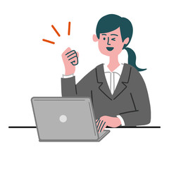 スーツ　女性　士業　パソコン　ガッツポーズ