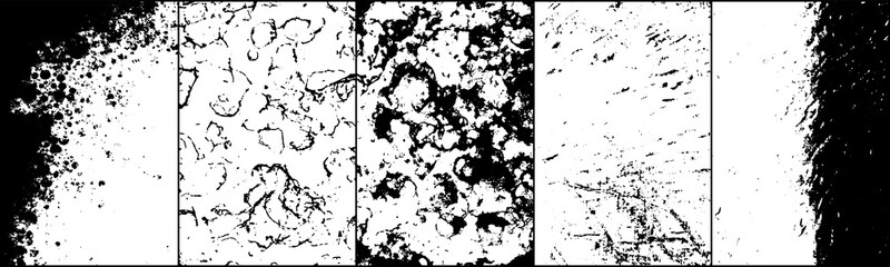 Set of grunge background black and white. Dark texture dirty. Rust effect. Distressed overlay texture of cracked. Halftone vector illustration, Eps 10.