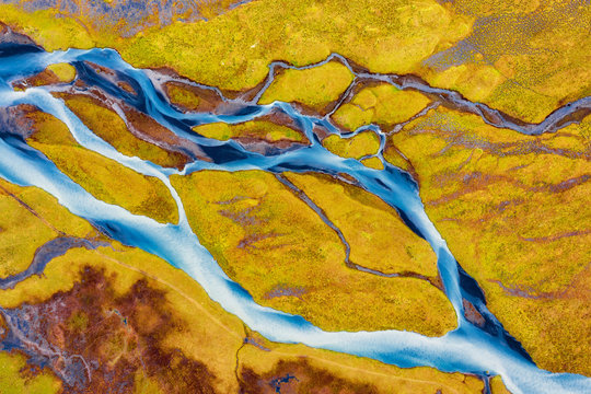 Colorful River Aerial taken in Southern Iceland
