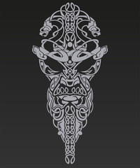 Vector illustration of face made with viking style patterns.