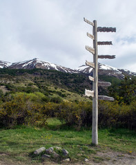 Signs in Torres del Paine W trekking circuit