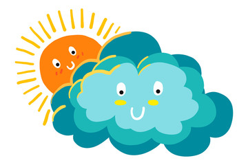 smile sun and cloud / cartoon vector and illustration, isolated on white background