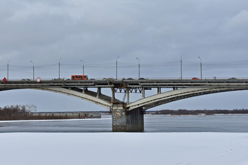 ice melts on the Volga river. automobile bridge. Nizhny Novgorod. Russia