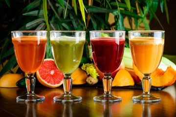set of freshly squeezed juices