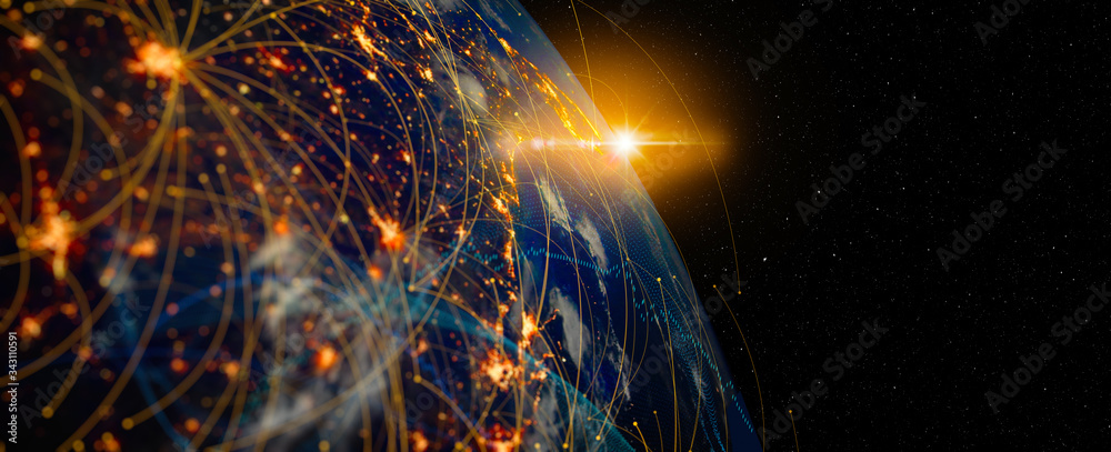 Poster photo of energy digitalization and communication technology for internet business. global world netw