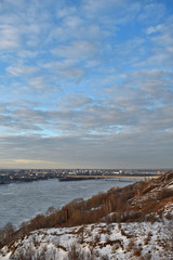 ice melts on the Volga river. automobile bridge. Nizhny Novgorod. Russia