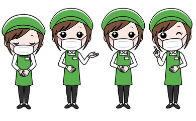 マスクをしたスーパーマーケットの女性店員