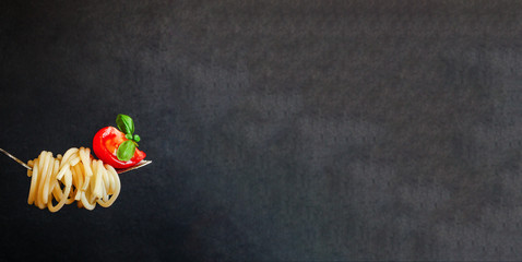 pasta spaghetti with tomato and basil,
Menu concept healthy eating. food background top view copy...