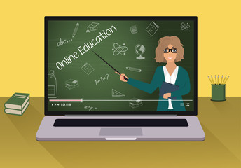 Online education vector illustration of teacher. Online education concept. Online education background