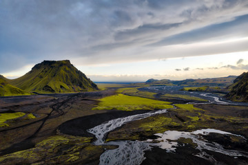 Iceland landscape and road  towards the highlands