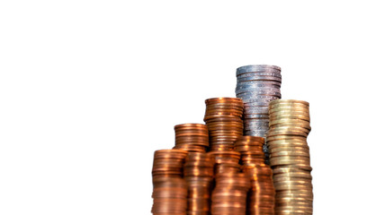 Euro coins isolated with white background. Investing and financial concept. Growth concept.