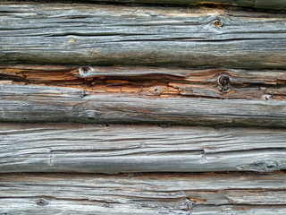 Texture of old logs from the wall of a wooden building