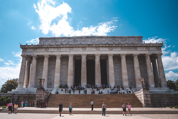 Lincoln Memorial in the National Mall, Washington DC. Lincoln Memorial on blue sky background