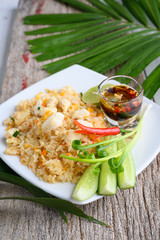 Crab Fried Rice On A White Plate