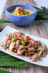 Stir Fried Pork with Shrimp Paste and bitter beans.