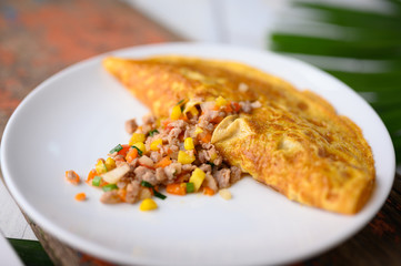 Stuffed omelette, Omelet with vegetable salad