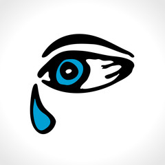 Eye tear icon vector. Hand drawn eye. Vector color illustration. Eye crying illustration.